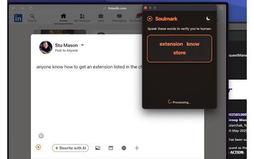 Soulmark Human Verification for Social Media  from Chrome web store to be run with OffiDocs Chromium online