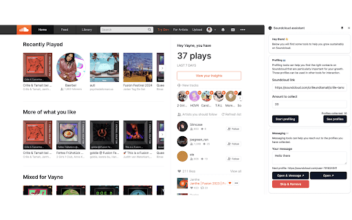 Soundcloud assistant  from Chrome web store to be run with OffiDocs Chromium online
