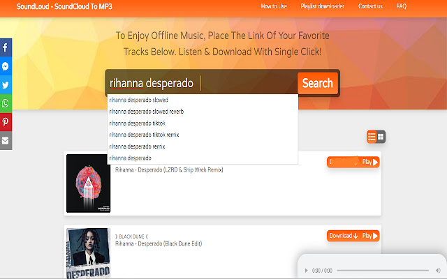 Soundloud Soundcloud To Mp3  from Chrome web store to be run with OffiDocs Chromium online