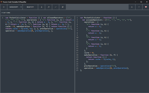 Source Code Formatter  Beautifier  from Chrome web store to be run with OffiDocs Chromium online