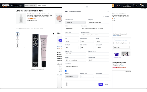 SourceFlow Amazon Extension  from Chrome web store to be run with OffiDocs Chromium online