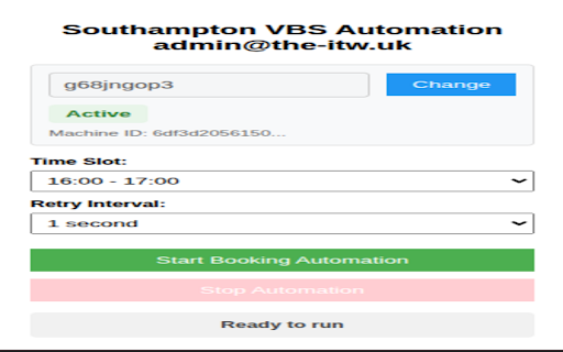 Southampton VBS Booking Automation  from Chrome web store to be run with OffiDocs Chromium online