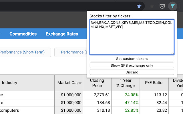 Spb stock market filter for macrotrends  from Chrome web store to be run with OffiDocs Chromium online