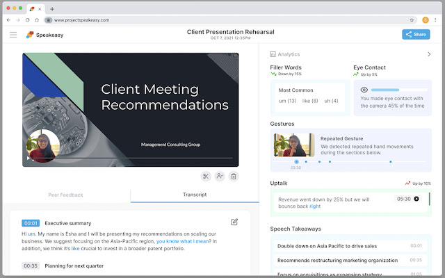 Speakeasy: AI powered speech coach  from Chrome web store to be run with OffiDocs Chromium online