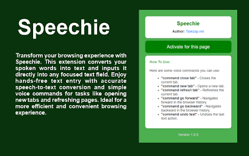 Speechie  from Chrome web store to be run with OffiDocs Chromium online
