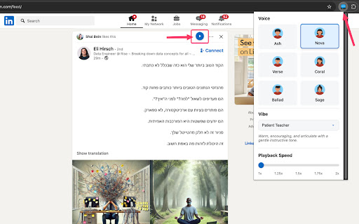Speech it  from Chrome web store to be run with OffiDocs Chromium online