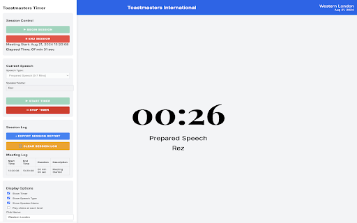 Speech Timer for Toastmasters  from Chrome web store to be run with OffiDocs Chromium online