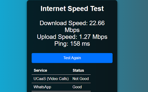 SpeedCheck Real Time Internet Test  from Chrome web store to be run with OffiDocs Chromium online