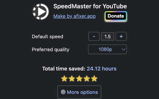 Speed Master for YouTube Video  from Chrome web store to be run with OffiDocs Chromium online
