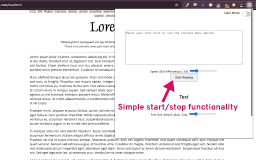 SpeedRead  from Chrome web store to be run with OffiDocs Chromium online