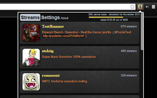 SpeedRunsLive Stream Viewer  from Chrome web store to be run with OffiDocs Chromium online