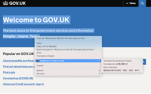 Spellbook for OpenAI Chat  from Chrome web store to be run with OffiDocs Chromium online