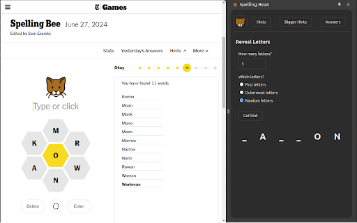 Spelling Bean  from Chrome web store to be run with OffiDocs Chromium online
