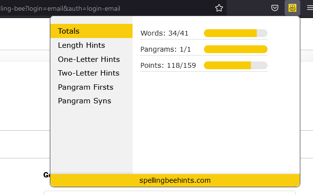 Spelling Bee Hints  from Chrome web store to be run with OffiDocs Chromium online