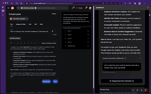 SpellReach: Craft Reddit Posts with AI Magic  from Chrome web store to be run with OffiDocs Chromium online
