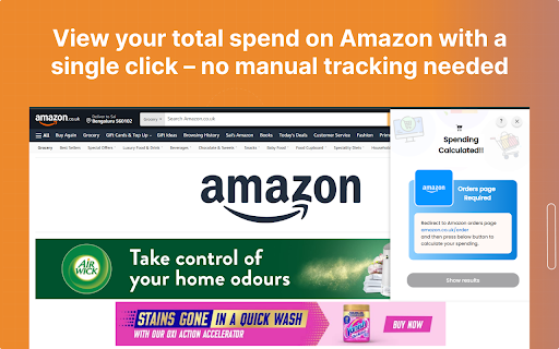 Spending Calculator for Amazon  from Chrome web store to be run with OffiDocs Chromium online
