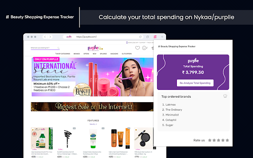 Spending Calculator for Nykaa™  Purplle™  from Chrome web store to be run with OffiDocs Chromium online