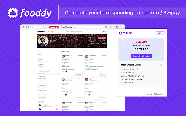Spending Calculator for Swiggy™ and Zomato™  from Chrome web store to be run with OffiDocs Chromium online