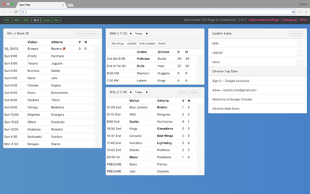 Sports New Tab Page  from Chrome web store to be run with OffiDocs Chromium online