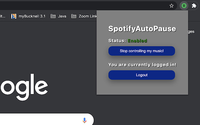 SpotifyAutoPause  from Chrome web store to be run with OffiDocs Chromium online