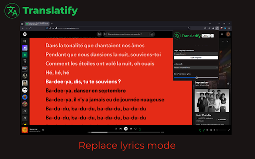 Spotify Lyrics Translator Translatify  from Chrome web store to be run with OffiDocs Chromium online