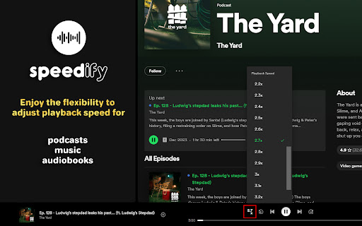 Spotify Playback Speed Controller Speedify  from Chrome web store to be run with OffiDocs Chromium online