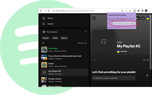 Spotify Playlist Builder  from Chrome web store to be run with OffiDocs Chromium online