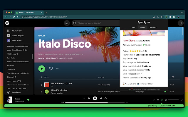 Spotilyzer  from Chrome web store to be run with OffiDocs Chromium online