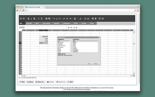 Spreadsheet Calculator App  from Chrome web store to be run with OffiDocs Chromium online