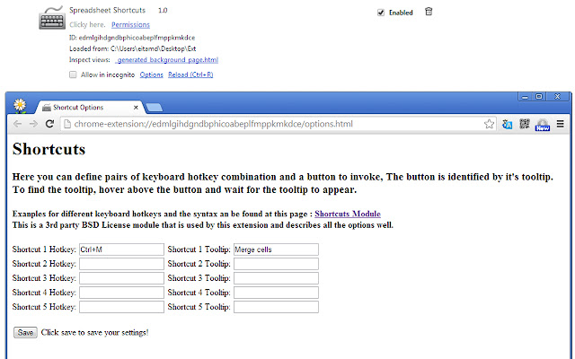 Spreadsheet Shortcuts  from Chrome web store to be run with OffiDocs Chromium online