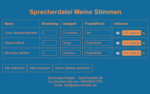 Sprecherdatei Meine Stimmen  from Chrome web store to be run with OffiDocs Chromium online