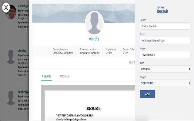SpringRecruit  from Chrome web store to be run with OffiDocs Chromium online