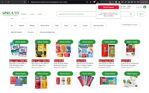 Sprouts Coupon Clipper  from Chrome web store to be run with OffiDocs Chromium online