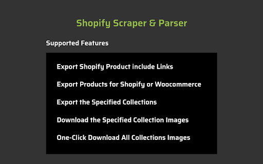 SPYScraper Shopify Scraper  Parser  from Chrome web store to be run with OffiDocs Chromium online