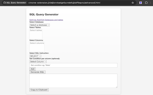 SQL Query Generator  from Chrome web store to be run with OffiDocs Chromium online