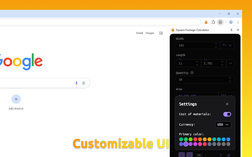 Square Footage Calculator  from Chrome web store to be run with OffiDocs Chromium online
