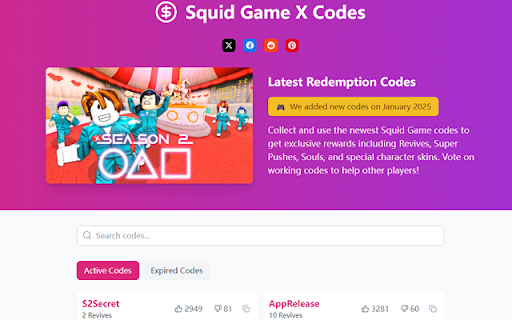 Squid Game X Codes from Chrome web store to be run with OffiDocs Chromium online Squid Game X Codes from Chrome web store to be run with OffiDocs Chromium online