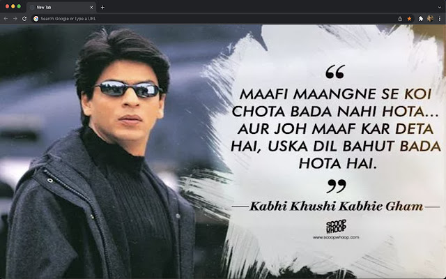 SRK Bollywood Dialogues Tab Page | Shahrukh  from Chrome web store to be run with OffiDocs Chromium online