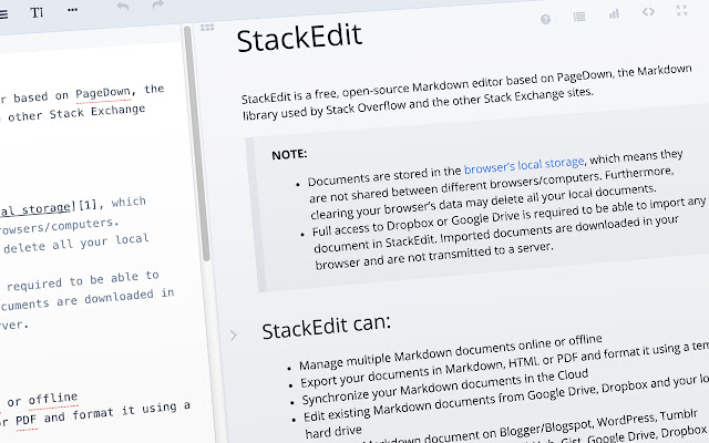 StackEdit  from Chrome web store to be run with OffiDocs Chromium online