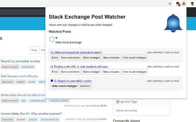 Stack Exchange Post Watcher  from Chrome web store to be run with OffiDocs Chromium online