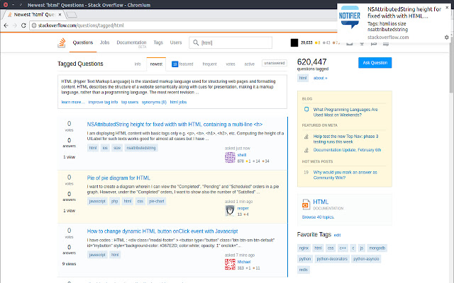 Stack Exchange questions notifications  from Chrome web store to be run with OffiDocs Chromium online