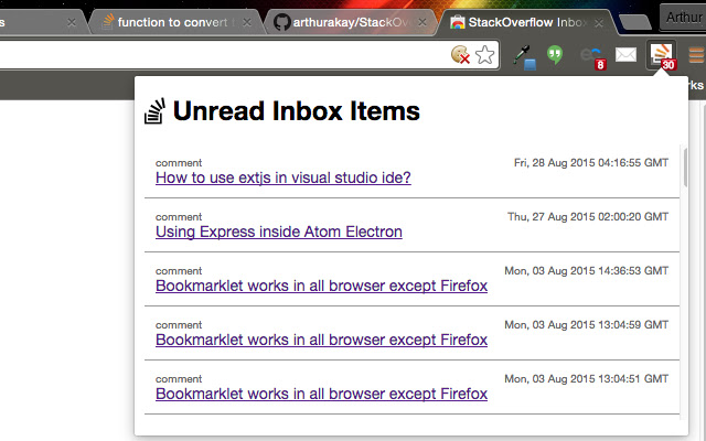 StackOverflow Inbox Notifications  from Chrome web store to be run with OffiDocs Chromium online