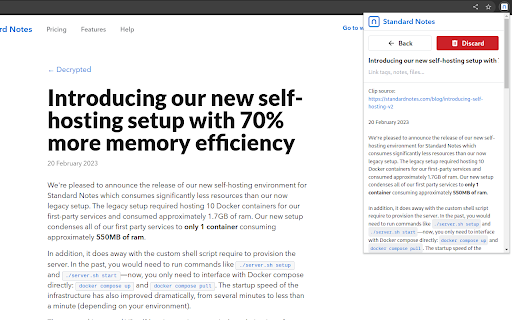 Standard Notes Clipper  from Chrome web store to be run with OffiDocs Chromium online