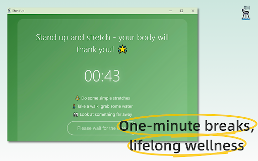 StandUp: break reminder at work  from Chrome web store to be run with OffiDocs Chromium online