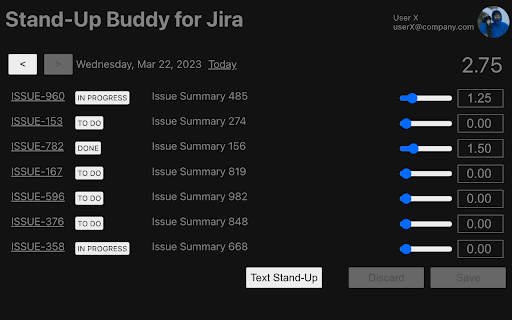 Stand Up Buddy for Jira  from Chrome web store to be run with OffiDocs Chromium online