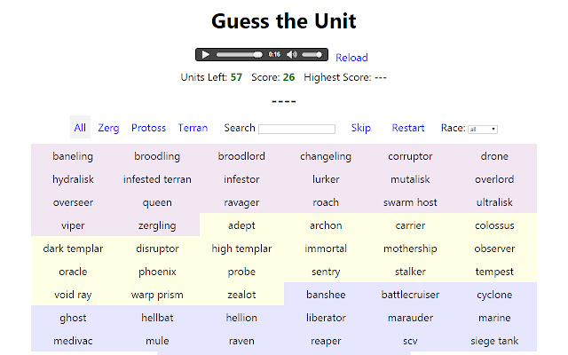Starcraft Guess Unit  from Chrome web store to be run with OffiDocs Chromium online