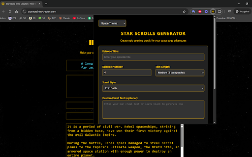 Star Scrolls Generator  from Chrome web store to be run with OffiDocs Chromium online