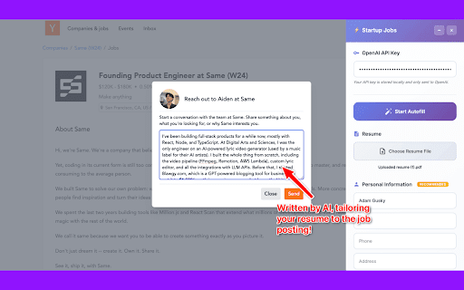 Startup Jobs Application Autofill ⚡  from Chrome web store to be run with OffiDocs Chromium online