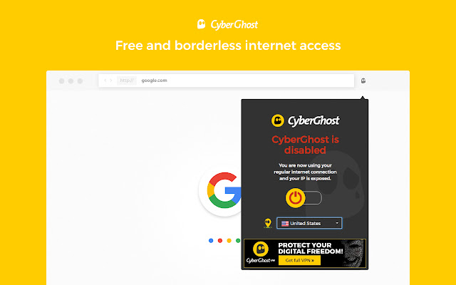 Stay secure with CyberGhost VPN Free Proxy  from Chrome web store to be run with OffiDocs Chromium online