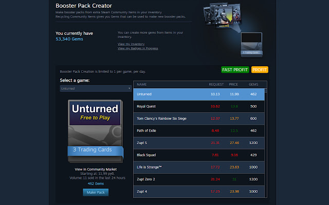 Steam Booster packs Creator Helper  from Chrome web store to be run with OffiDocs Chromium online